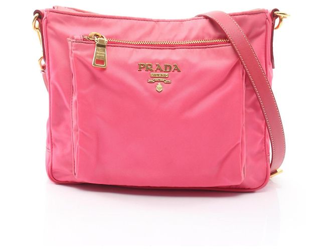 Bolsa de mão em nylon rosa e couro Saffiano Prada