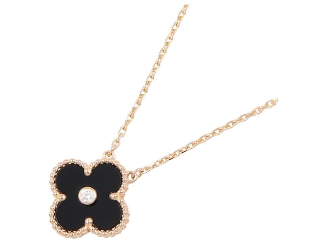 Van Cleef & Arpels Vintage Alhambra Onyx Necklace Black Golden 