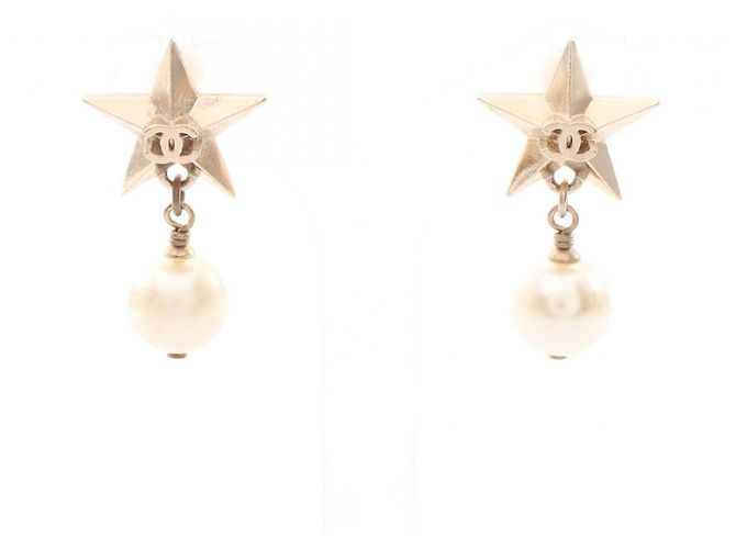 Pendientes Chanel Coco Mark Star Blanco Dorado