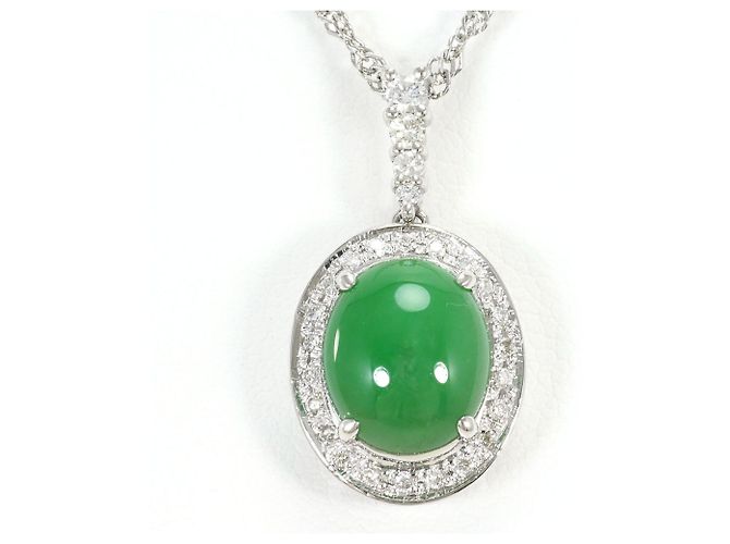 Autre Marque Platinhalskette mit Jadeit und Diamanten