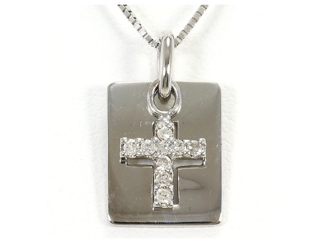 Autre Marque Colar de ouro branco 14K com diamante Dourado