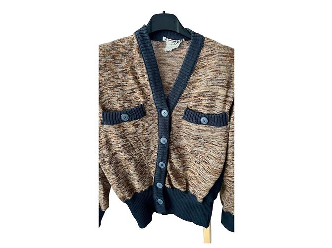 Saint Laurent Cardigã de lã marrom e azul marinho Azul escuro