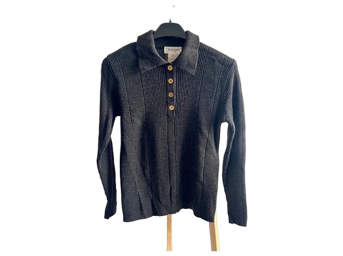 Pull col polo en laine gris Yves Saint Laurent