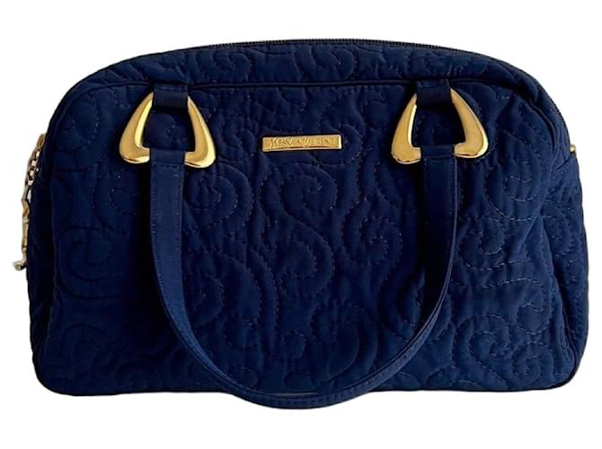 Yves Saint Laurent Sac Bowling Matelassé Nylon Bleu Marine 