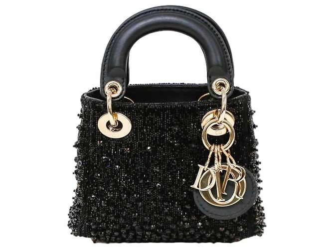 Dior Lady Dior Mini Schwarz Leder Perlen
