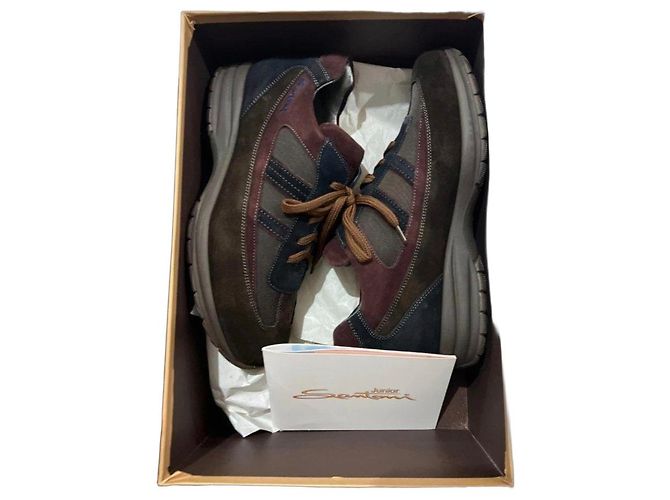Santoni Junior Leder-Sneaker Braun Bordeaux Dunkelblau