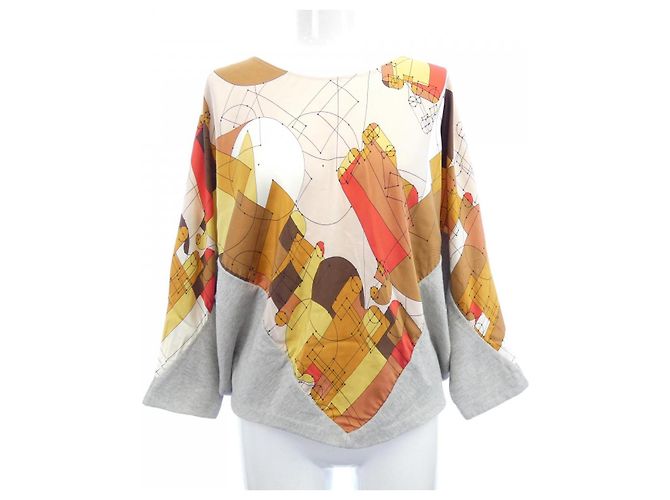 Hermès Top de seda, algodão e cashmere Twillaine Hermes Rosa Cinza Amarelo