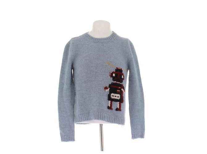 Saint Laurent Robot Pullover Blau Wolle