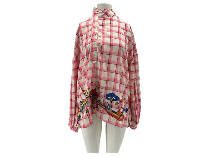 Autre Marque Blusa a quadri rosa con patchwork