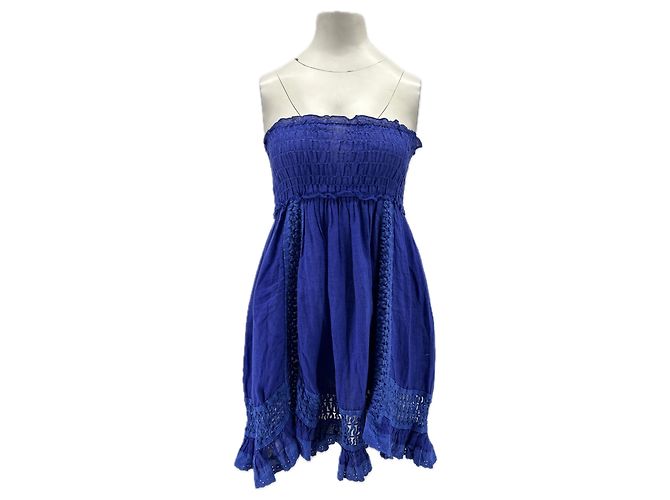 Autre Marque SUNDAY Trägerloses blaues Leinenkleid Größe S