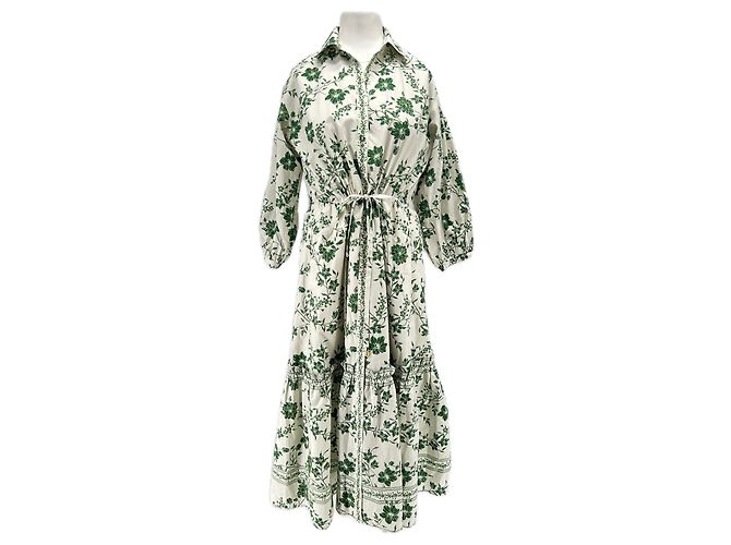 Autre Marque Robe blanche à fleurs vertes