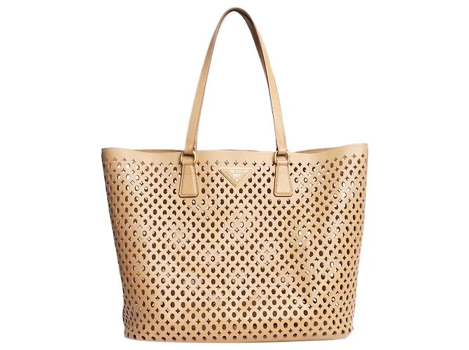 Prada Brauner Leder-Tote-Bag mit Laserschnitt - Größe