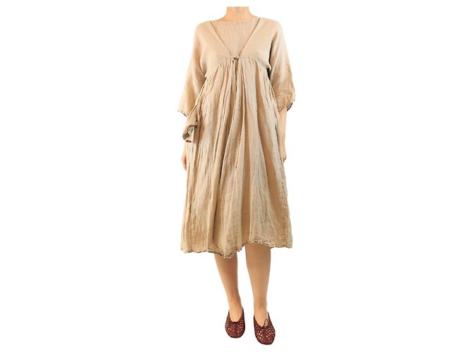 Autre Marque Oversized-Kleid aus Leinen in Haferfarbe - Einheitsgröße