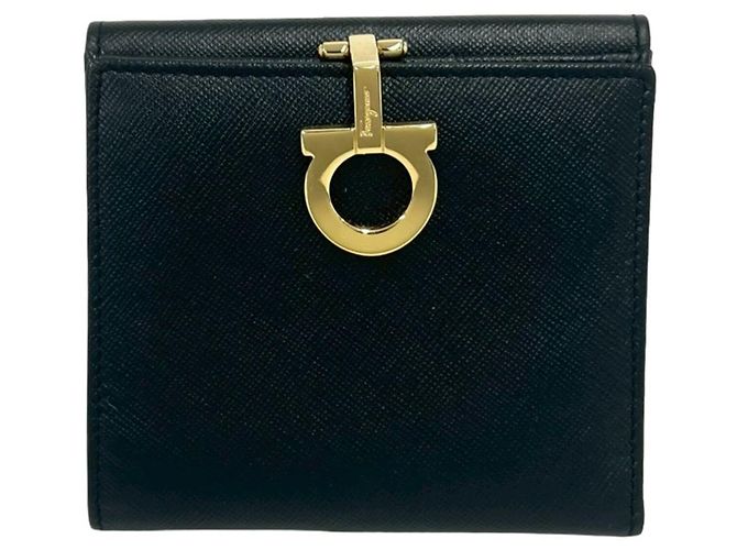 Gancini Carteira bi-fold de couro Salvatore Ferragamo Preto