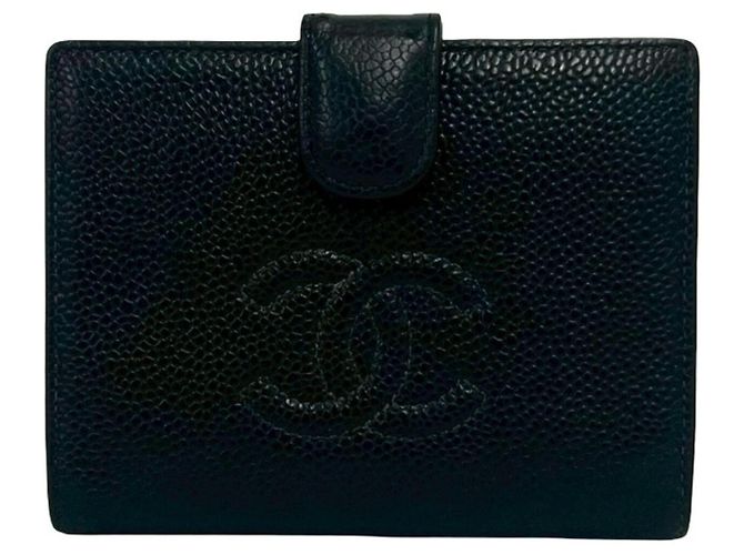 Chanel Black Grained Calfskin Bi-Fold Mini Wallet