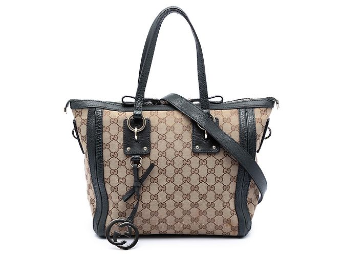 Borsa Satchel Gucci Beige Medium GG Canvas Charm