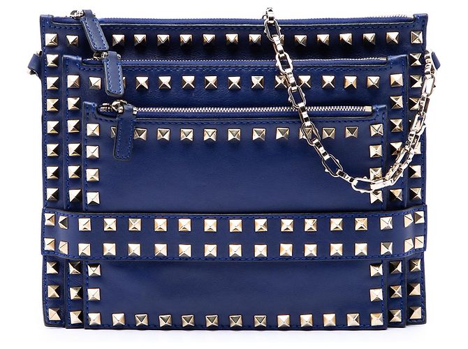 Borsa a tracolla Valentino in pelle blu Rockstud con tripla zip Blu navy