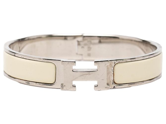Pulseira Hermès Clic H em esmalte branco estreito PM Cru