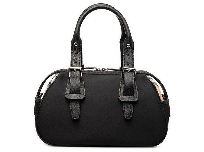 Burberry Black Nova Check Nylon Handtasche mit Besatz Schwarz