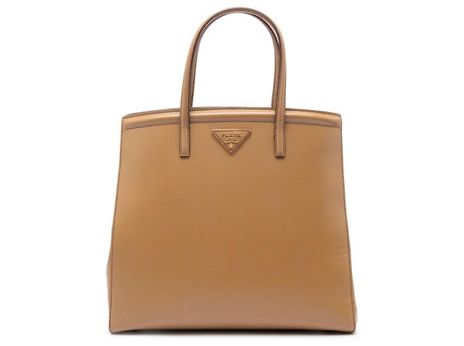 Bolsa Prada Brown Saffiano Vernice Parabole Marrom Camelo