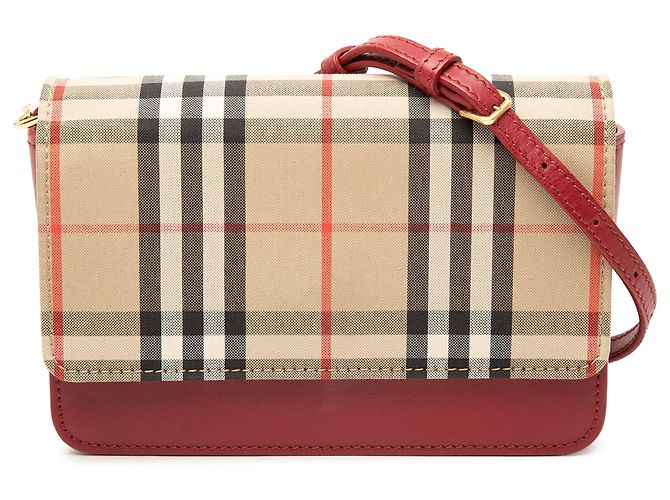Bolsa transversal Burberry Red House Check em couro com acabamento Vermelho