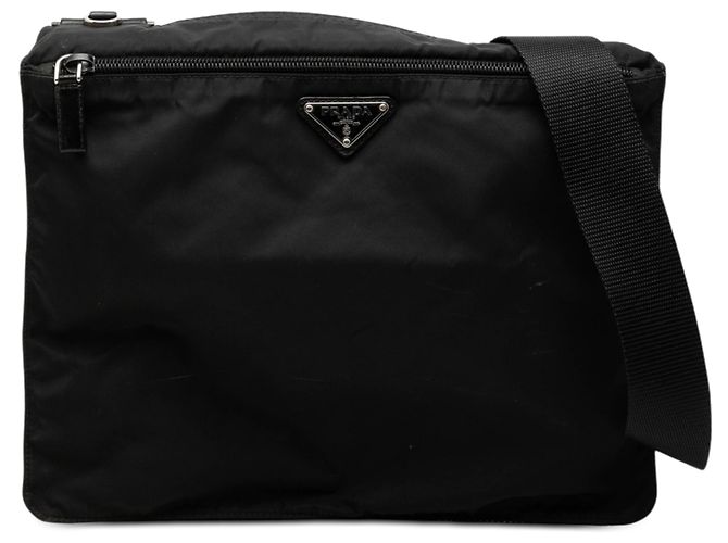 Borsa a tracolla Prada Black Tessuto Zip Top Nero