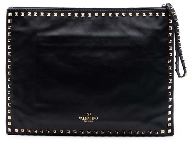 Valentino Rockstud Clutch aus schwarzem Leder, groß