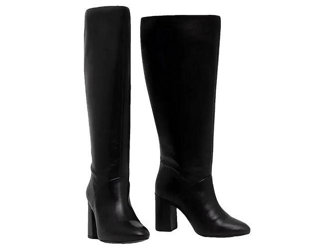 Autre Marque Sisley Botas altas de cuero negro con tacón de bloque