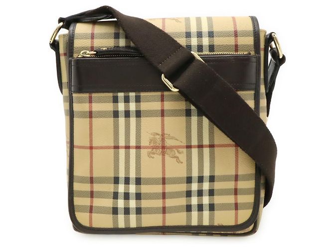 Bolsa Messenger de PVC e couro Burberry Nova Check Marrom Bege