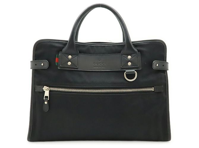 Pasta Executiva de Nylon, Lona e Couro Gucci Preto