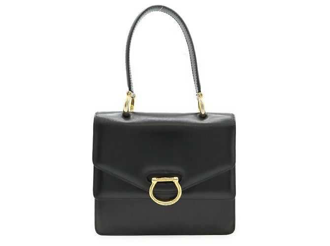 Céline Bolsa de mão Celine Gancini em couro com aba Preto