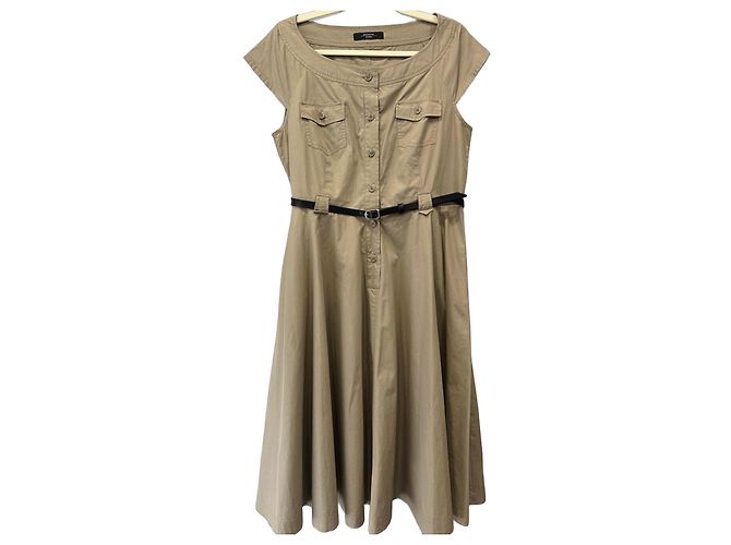 Vestido de algodão bege com cinto Weekend Max Mara