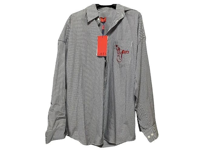 Autre Marque GRES Camicia Oversize a Righe con Ricamo Sirena Bianco Blu 
