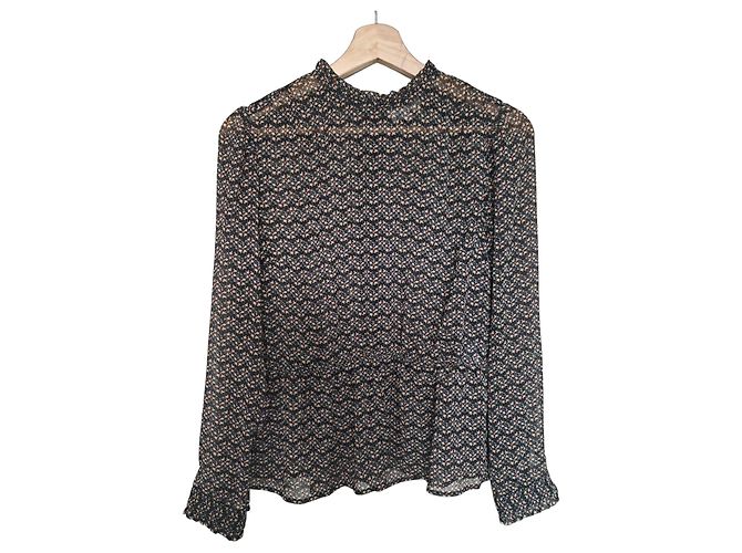 Sézane Bluse mit floralem Print Schwarz Mehrfarben
