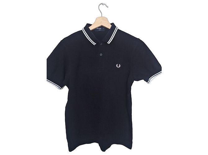 Polo Fred Perry Nero con Bordi Bianchi