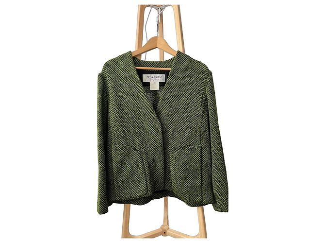 Yves Saint Laurent Rive Gauche Giacca in Tweed Verde e Nero