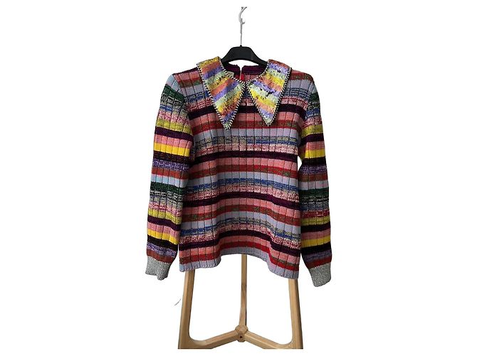 Gucci Multicolor-Strickpullover mit Perlenbesetztem Kragen Mehrfarben 