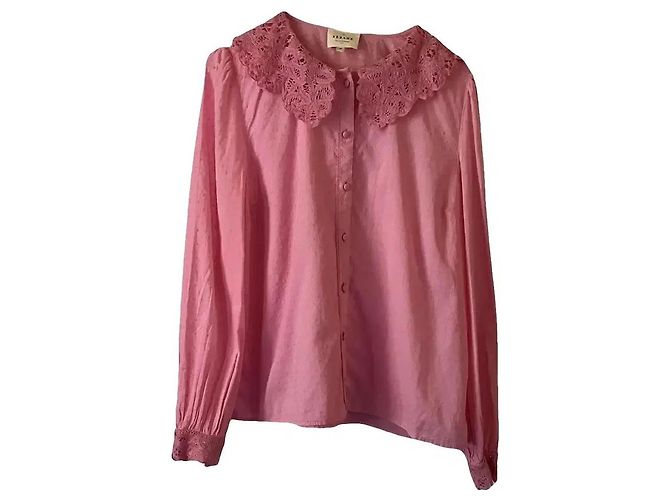 SéZane Camicetta in Cotone Rosa con Colletto in Pizzo