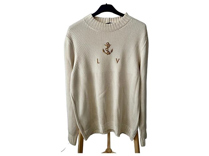 Louis Vuitton Pullover Lã e Seda Bege com Âncora