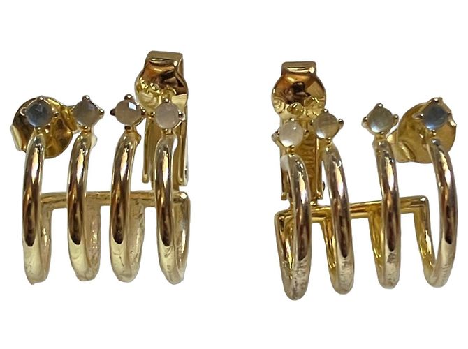 Autre Marque Orecchini a Cerchio Multipli in Argento Dorato e Pietre D'oro