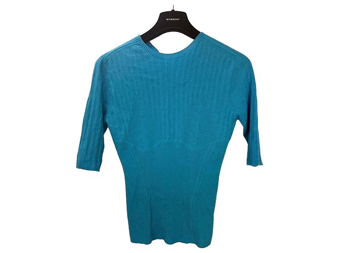 Lanvin Türkises geripptes Strickoberteil Blau