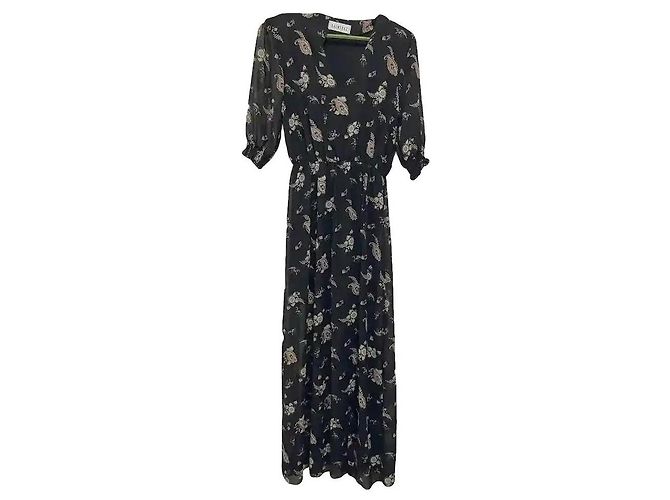 Autre Marque Maxikleid mit schwarzem Blumenprint Weiß