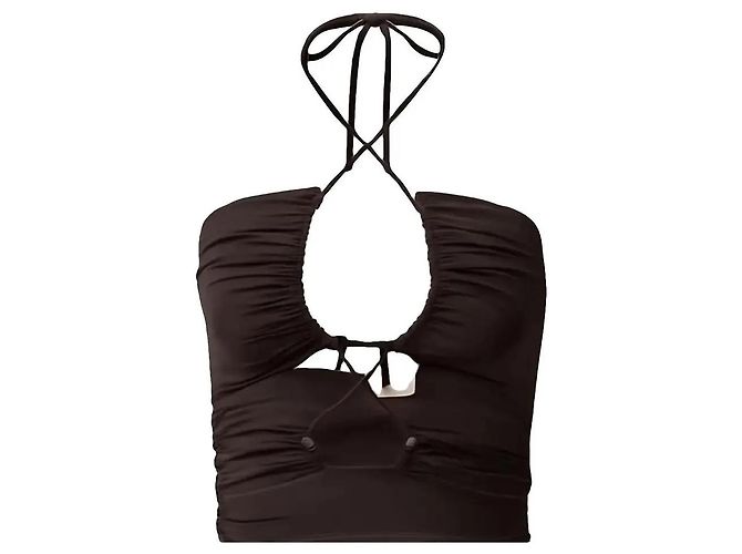 Autre Marque LeGer by Lena Gercke Rüschen-Halterneck-Top Braun