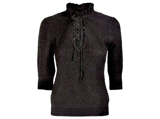 Ganni Schwarzes Strickoberteil mit Rüschen