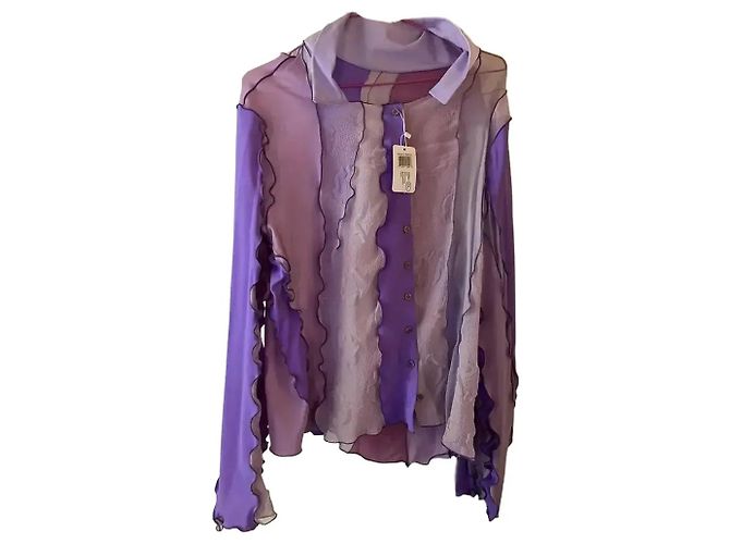 Autre Marque Sherris Patchwork-Bluse mit Rüschen Pink Beige Lila