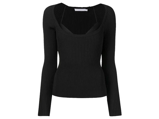 Autre Marque Monique Schwarzes geripptes Strickoberteil Neckholder