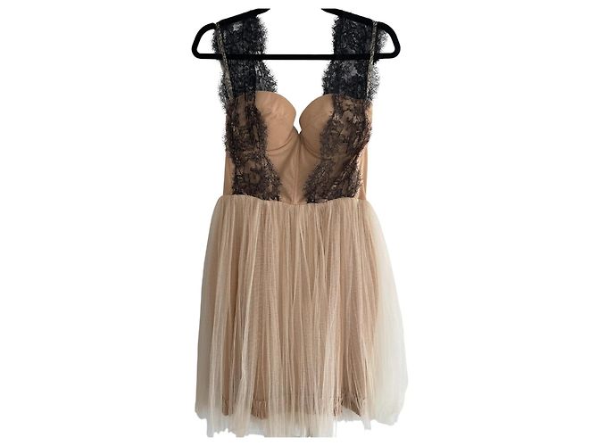 Autre Marque Maria Lucia Hohan Vestido de Tule e Renda Bege Preto