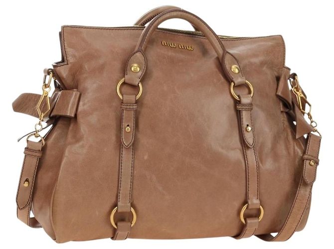Bolsa Miu Miu de couro 2 formas Bege Dourado Auth 182623SAM