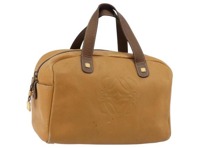 Bolsa de mão LOEWE Anagram em couro marrom dourado Auth 182145