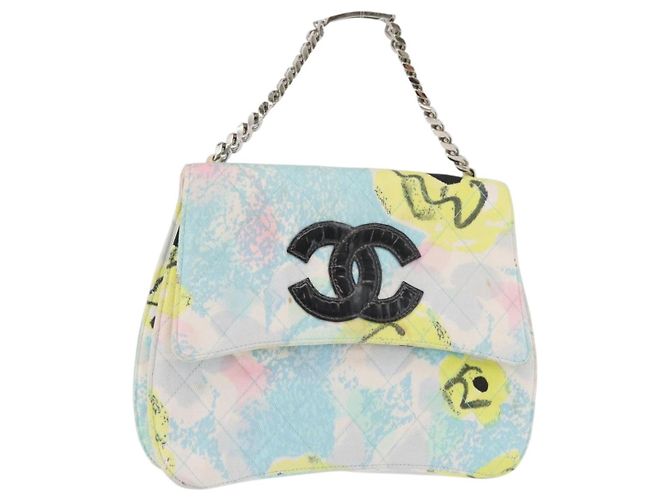 CHANEL Matelasse Chain Shoulder Bag Cotton Multicolor Silver CC Auth 182692SAV Argento Multicolore